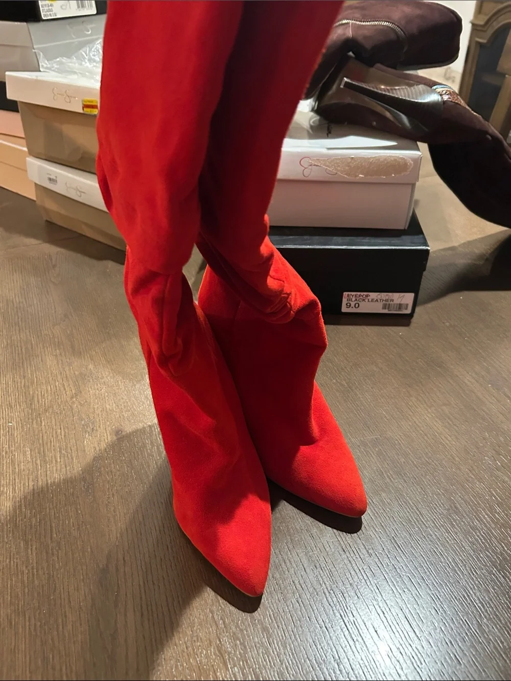 Carlos Santana Red Suede Over-the-Knee High Heel Boots